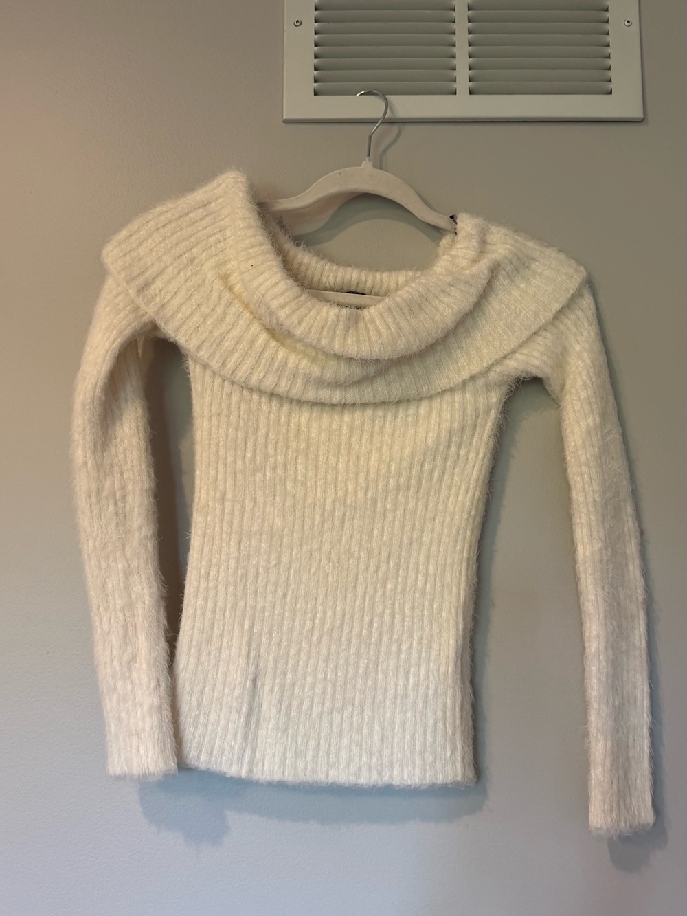 Forever 21 Cream Off-Shoulder Ribbed Knit Sweater